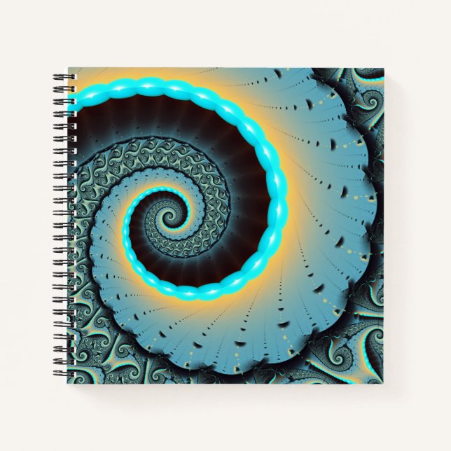 Carnet Abstraite spirale d'art fractal bleu turquoise ora (Devant)