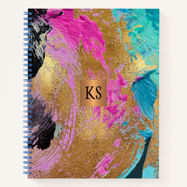Carnet Acrylique peinture abstraite cuivre or monogrammed (Devant)