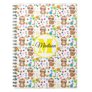 Carnet Add Your Name Cute Hearts Stars Sloth Pattern