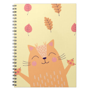 Carnet Adorable chat orange roux jouant dans les feuilles