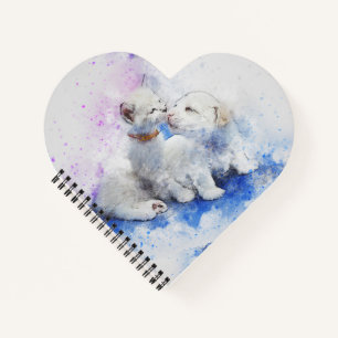 Carnet Adorable chiot et chaton Kiss Paint Splatter