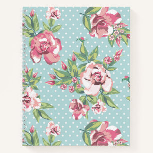 Carnet Adorable, classe vintage jardin fleuri rose bleu