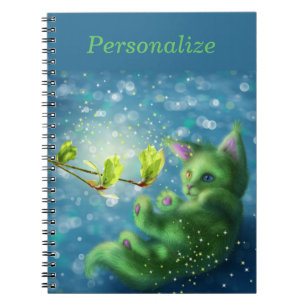 Carnet Adorable Enchanted Green Kitten Personnaliser