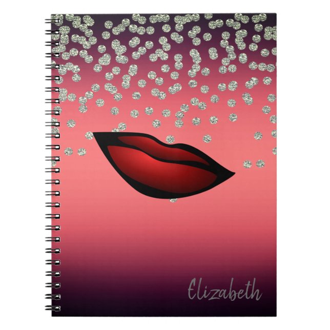 Carnet Adorable Feuille Brillante Confetti, Diamant, Lèvr (Devant)