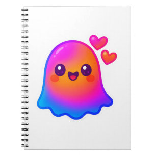 Carnet Adorable Neon Kawaii Ghost avec Gradient et