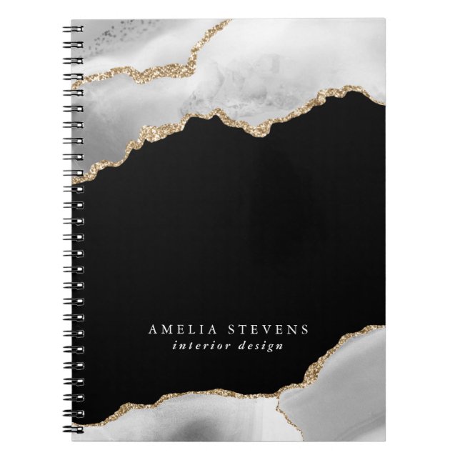 Carnet Affaires en agate noire, grise et or (Devant)