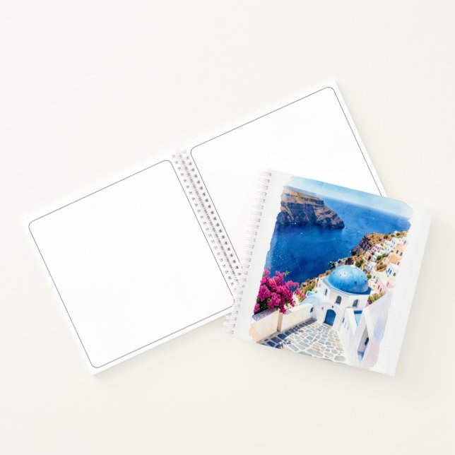 Carnet Affiche aquarelle du dôme bleu de Santorin (Intérieur)