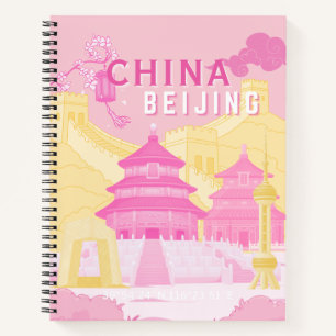 Carnet Affiche de voyage à Pékin Chine Art rose et jaun