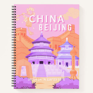 Carnet Affiche de voyage à Pékin Chine Art rose et lava