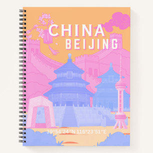 Carnet Affiche de voyage à Pékin Chine Pastel rose et b