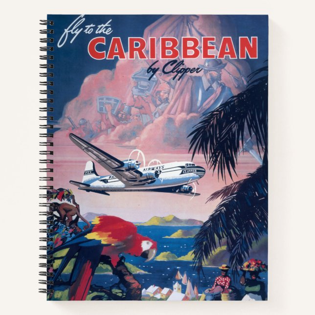 Carnet Affiche De Voyage D'Avion De Mer Survolant Les Car (Devant)