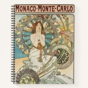 Carnet Affiche vintage de Mont-Carlo par Alphonse Mucha 