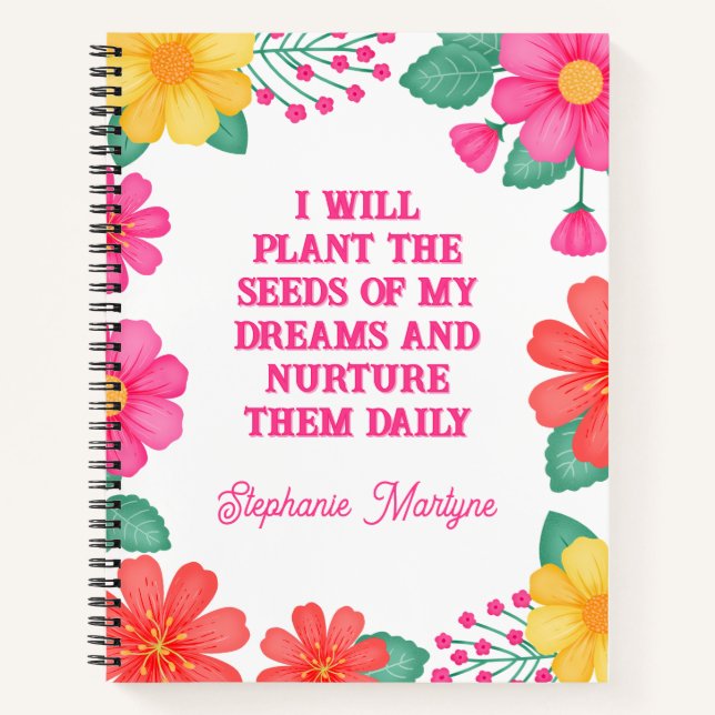 Carnet Affirmation monographique rose orange jaune floral (Devant)