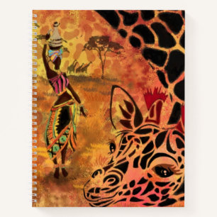 Carnet African Girl and Giraffe - Friends - Art Drawing -