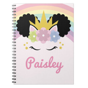 Carnet Afro Puff Unicorn Curly Hair Nom personnalisé