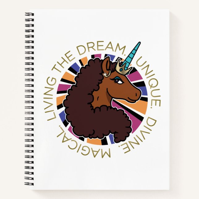 Carnet Afro Unicorn Living the Dream Design (Devant)