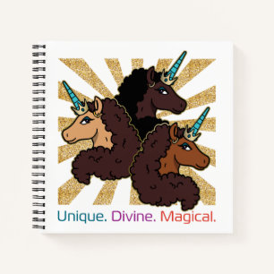 Carnet Afro Unicorn Trio : Unique, Divine et Magique