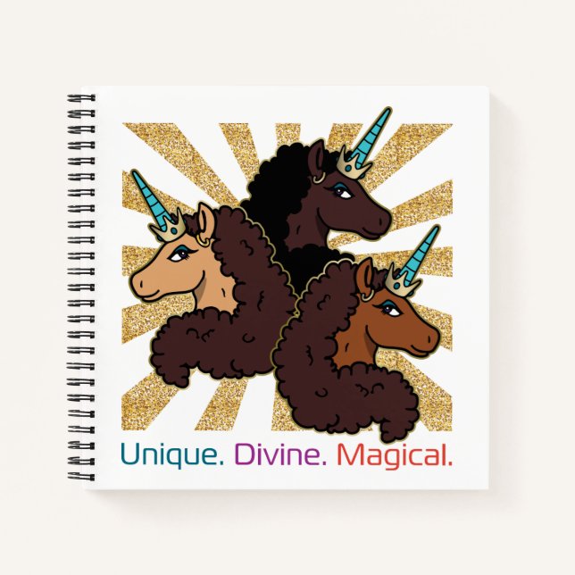 Carnet Afro Unicorn Trio : Unique, Divine et Magique (Devant)