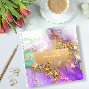 Carnet Agate aquarelle or pourpre aqua chic glamour carré