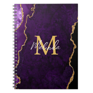 Carnet Agate en marbre violet et or
