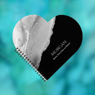 Carnet Agate et Parties scintillant argentée, nom et lign