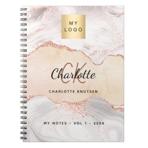Carnet Agate rose or logo monogramme élégant entreprise