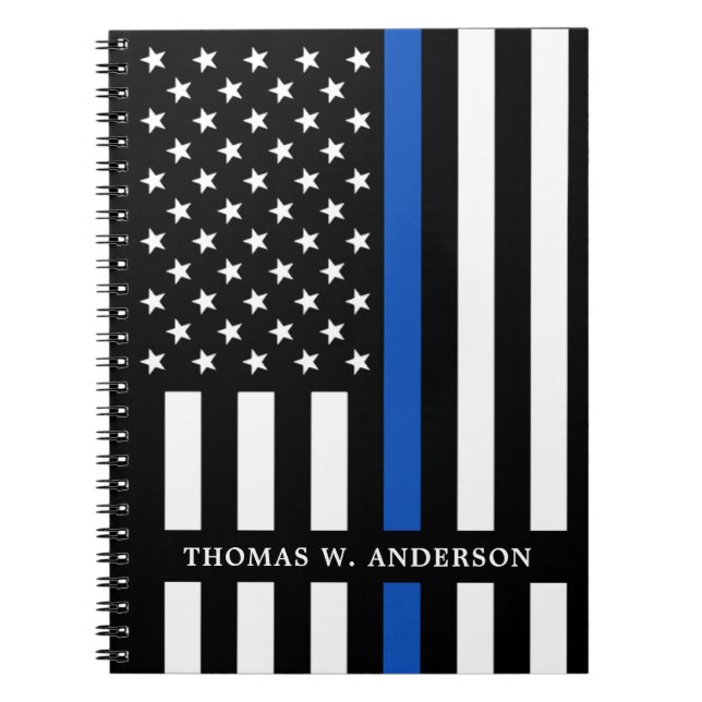 Carnet Agent de police Nom personnalisé Ligne bleue mince (Devant)