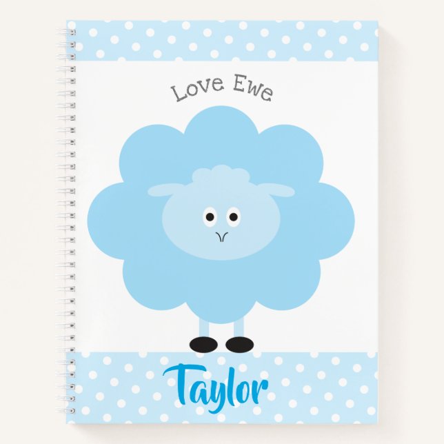 Carnet Agneau bleu Love Ewe Nom personnalisé Script migno (Devant)