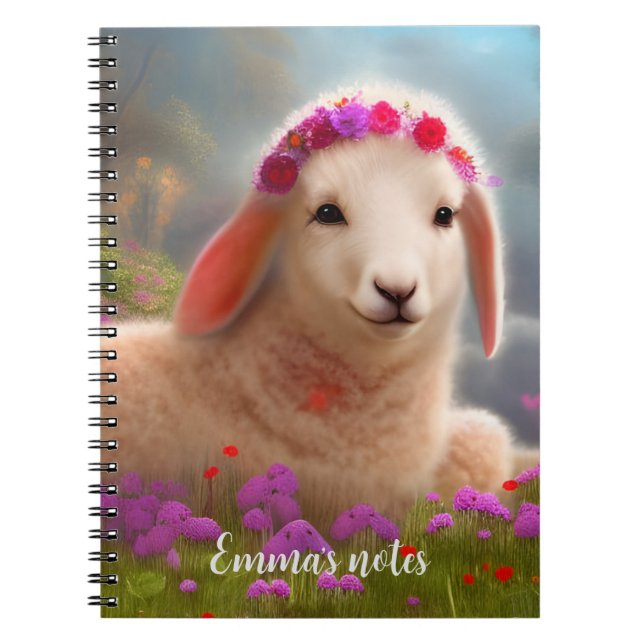 Carnet Agneau pâque mignon avec fleurs - (Devant)