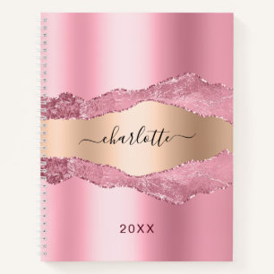 Carnet Aigle en métal rose pâle nom en marbre