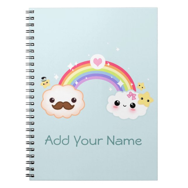 Carnet Ajouter de nuage de Kawaii à l'arc-en-ciel et aux (Devant)