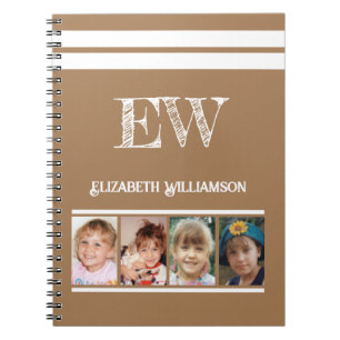 Carnet Ajouter initiales nom 4 photos brun blanc