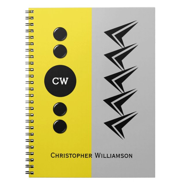 Carnet Ajouter le nom des initiales jaune et gris (Devant)