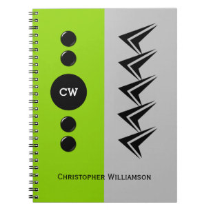 Carnet Ajouter le nom des initiales vert et gris