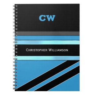 Carnet Ajouter le nom et les initiales bleu noir bureau