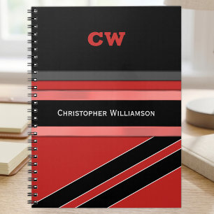 Carnet Ajouter le nom et les initiales rouge noir bureau