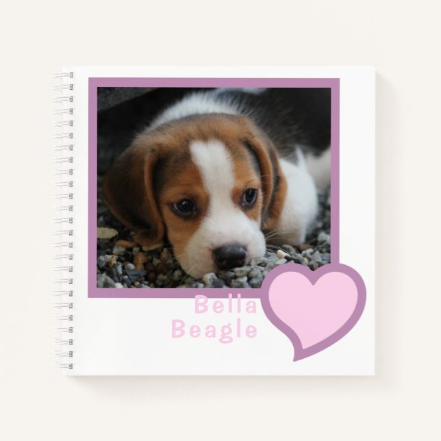 CARNET AJOUTER PROPRE PHOTO PIC PET BEAGLE CHIEN PINK HEA (Devant)