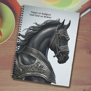 Carnet Ajouter un message de nom, Cheval Noir Fort avec A