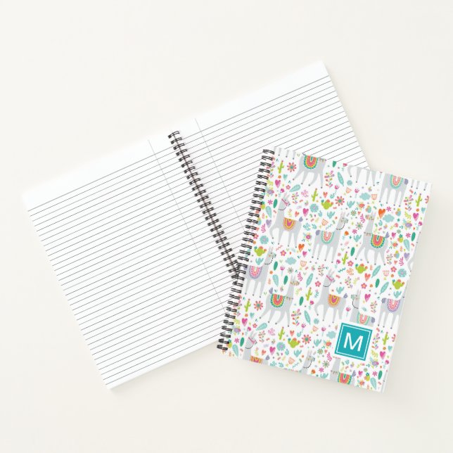 Carnet Ajouter votre initiale | Cute Pastel Llama Motif (Intérieur)