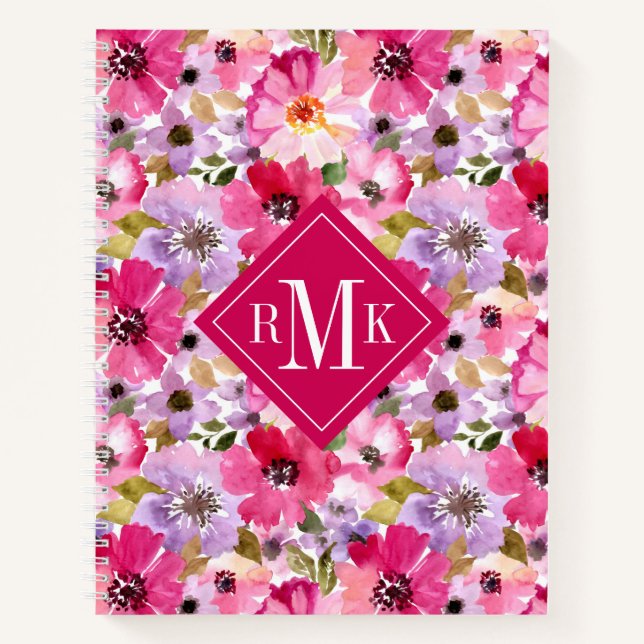 Carnet Ajouter votre monogramme | Aquarelle d'été Floral (Devant)