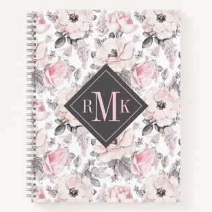 Carnet Ajouter votre monogramme Motif rose et gris clas