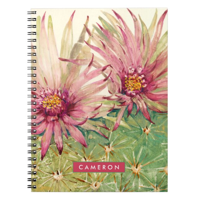 Carnet Ajoutez votre nom | Fleurs roses de cactus (Devant)