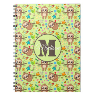 Carnet Ajoutez votre nom Funny Floral Sloth Motif