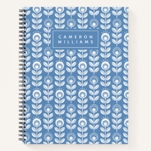 Carnet Ajoutez votre nom   Motif bleu scandinave rétro