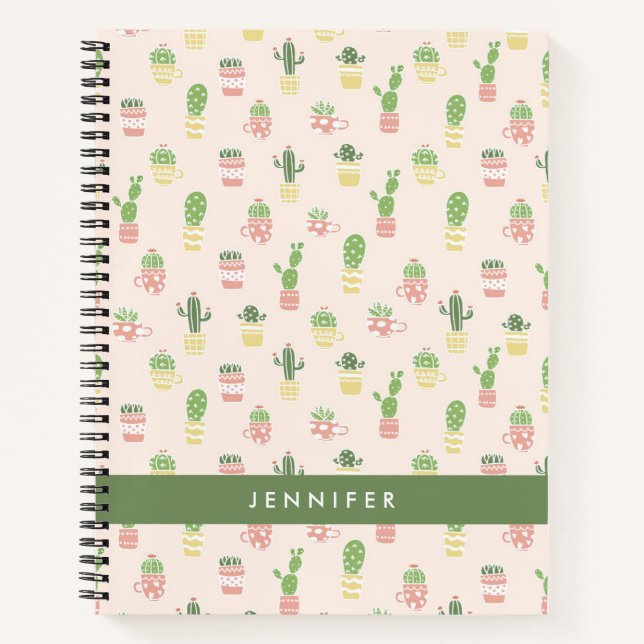 Carnet Ajoutez votre nom | Motif Cactus mignon (Devant)