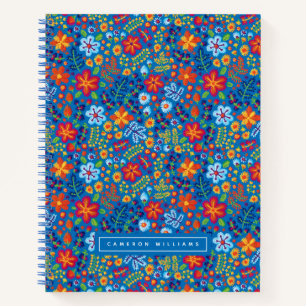 Carnet Ajoutez votre nom Motif de broderie florale