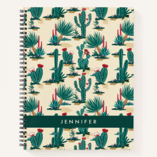 Carnet Ajoutez votre nom   Motif de cactus vert et rouge