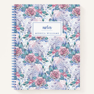 Carnet Ajoutez votre nom   Motif Rose rose et bleu