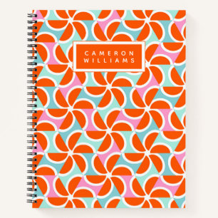 Carnet Ajoutez votre nom   Retro Orange Wedge Motif