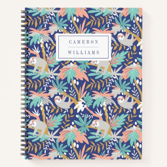 Carnet Ajoutez votre nom | Tropical Blue Sloth Motif (Devant)
